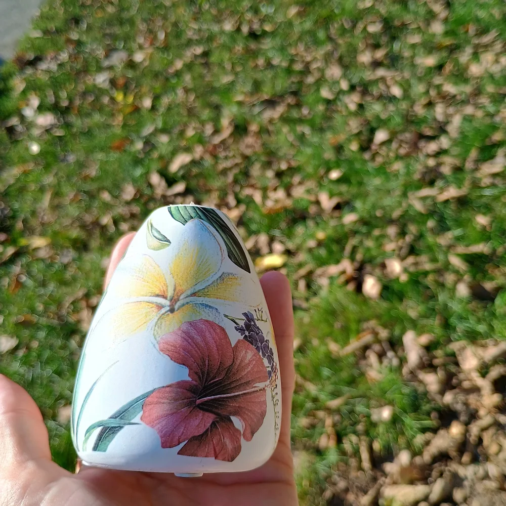 Small teardrop shaped floral print vase or candlestick holder, cottage core vibe